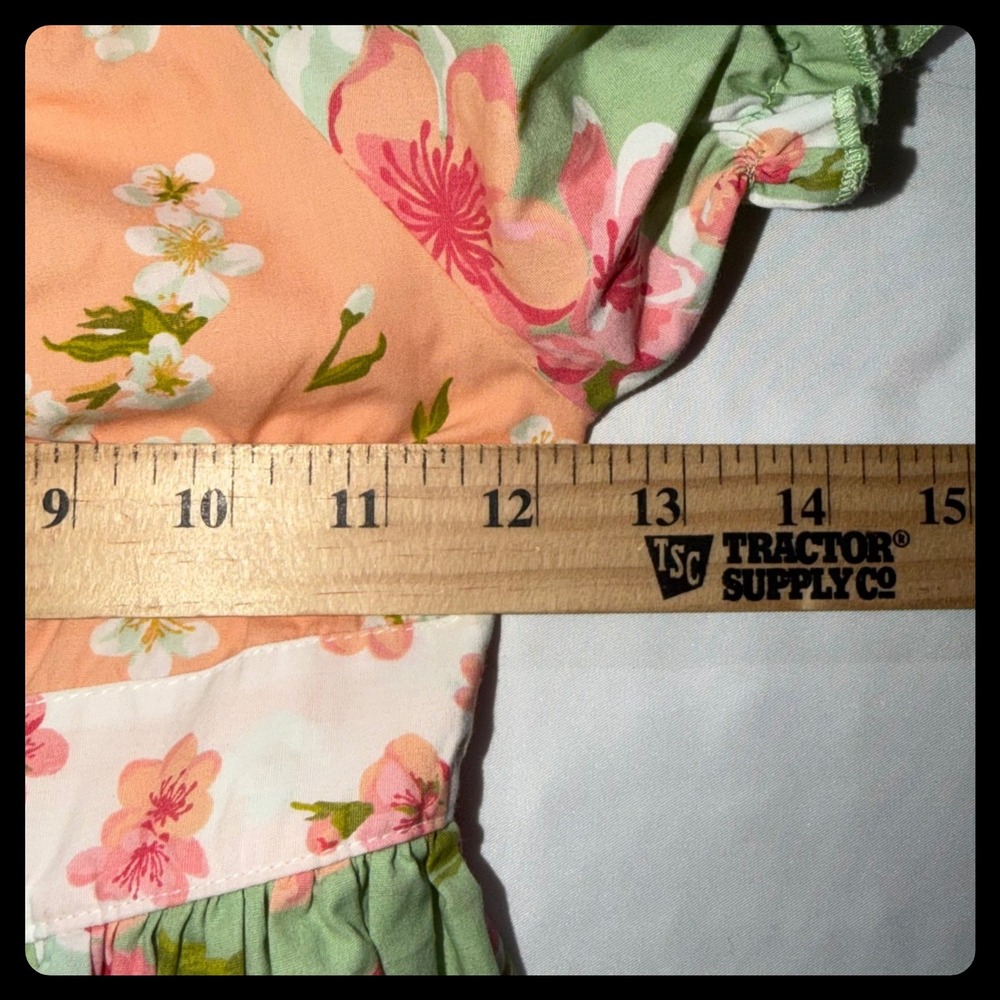 Jelly the Pug Floral Ruffle Pant Set Kids Size 6 Green Peach Boho - Picture 4 of 11